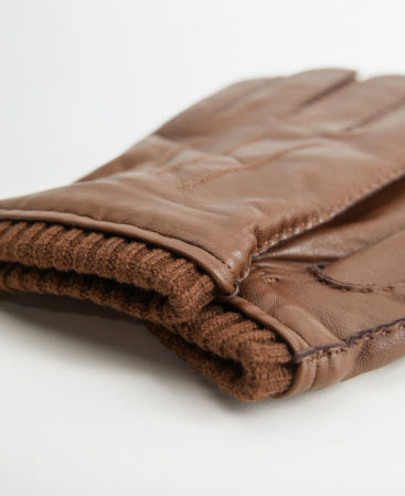 Cow leather & woolen gloves