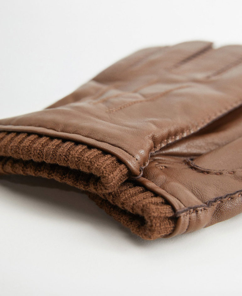 Cow leather & woolen gloves